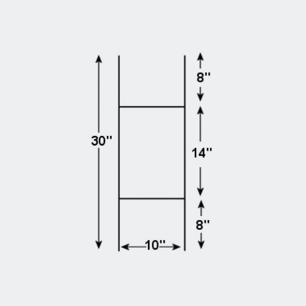 10 × 30 in H frame — hardware dimensions